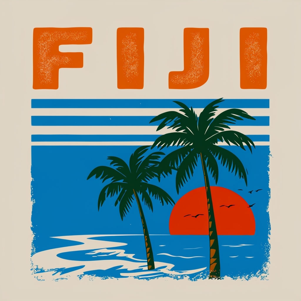 Retro Tropical Fiji Graphic with Palm Trees T-Shirt