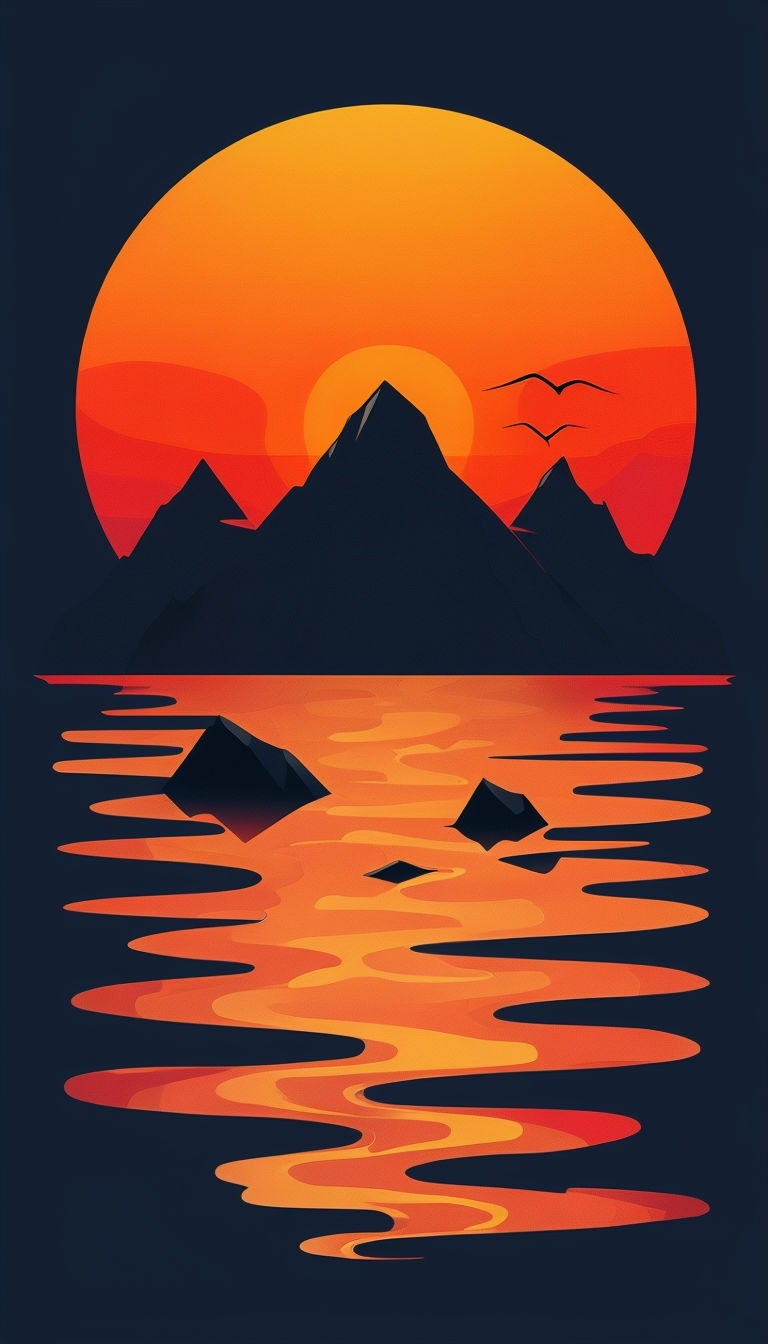 Tranquil Sunset Landscape with Mountains and Birds Mobile Wallpaper