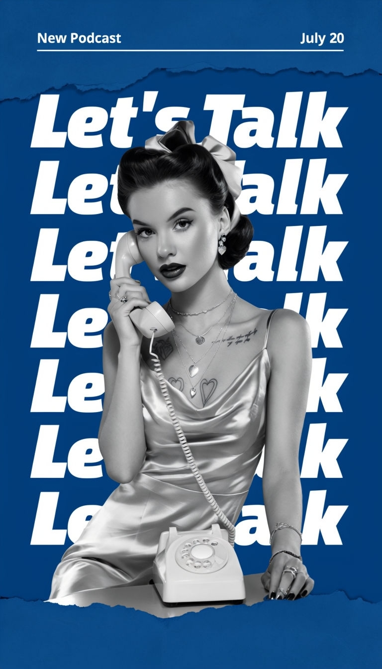 Vintage Podcast Promotion Graphic with Retro Telephone Ads
