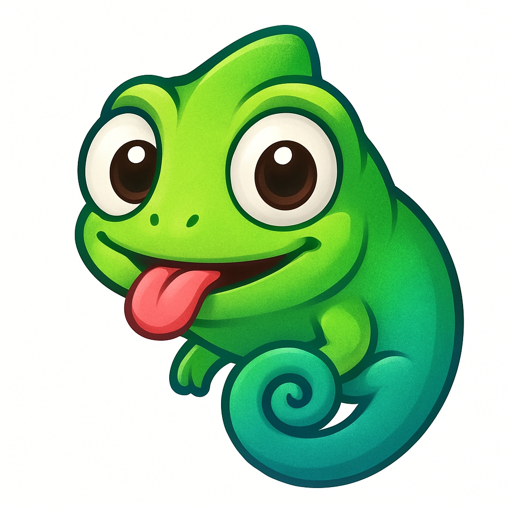 Vibrant Cartoon Chameleon Illustration with Cheerful Expression Sticker