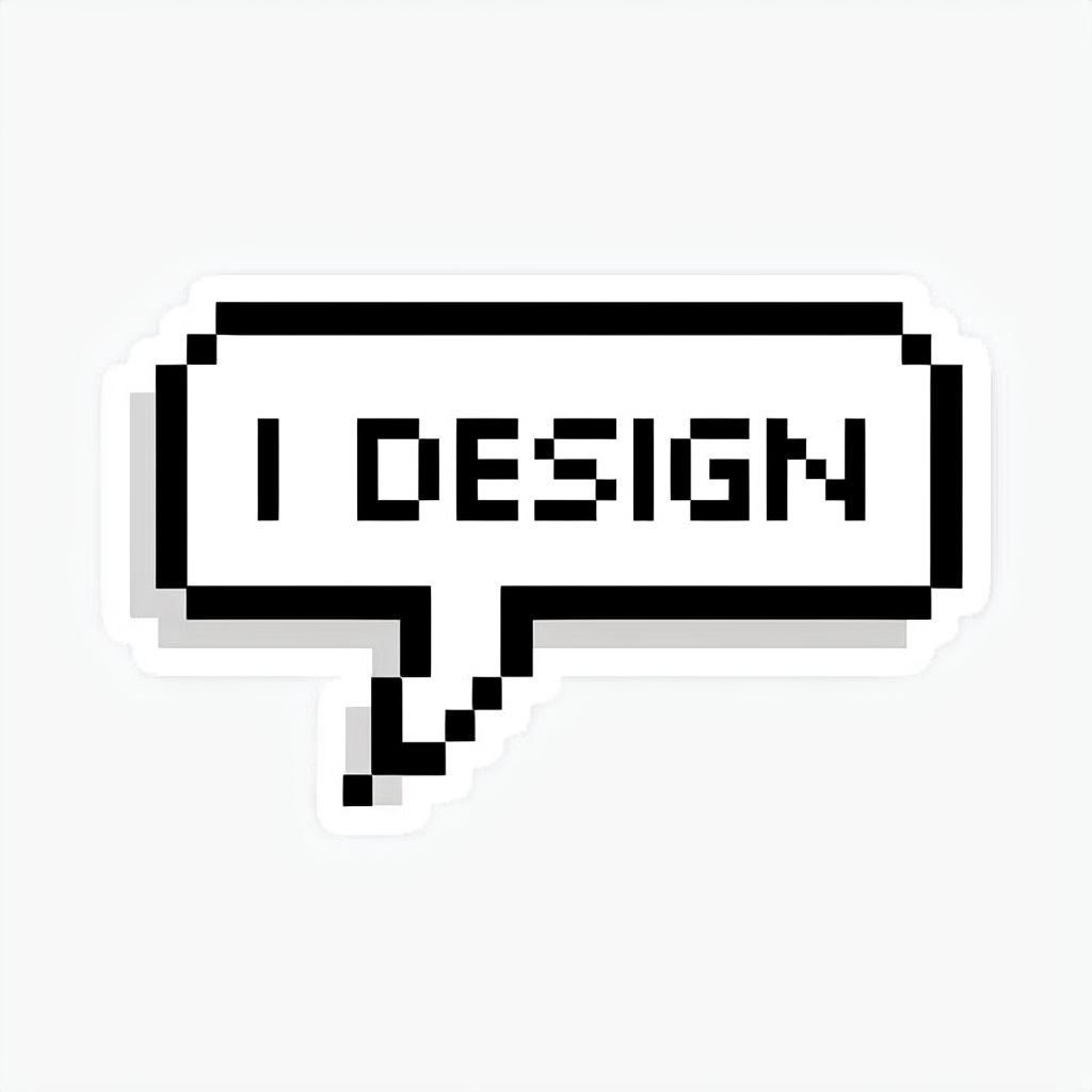 Pixelated Speech Bubble with 'I DESIGN' Text Sticker