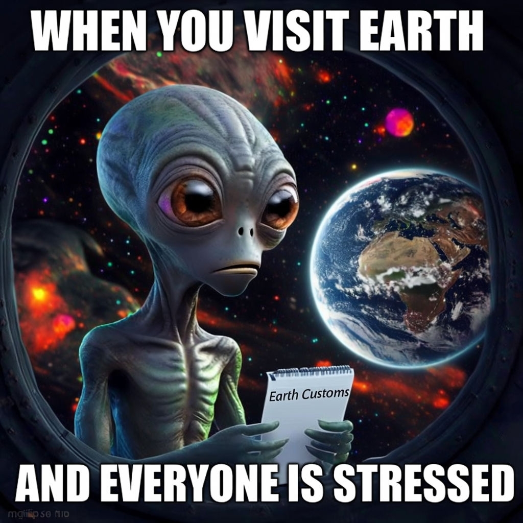 Puzzled Cartoon Alien Observes Earth Customs Meme - Playground