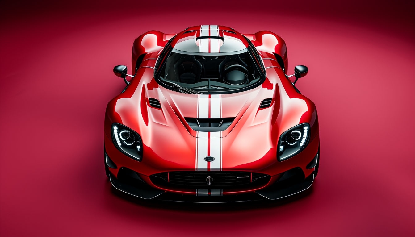 Sleek Red Sports Car Illustration on Crimson Background for Virtual Backgrounds