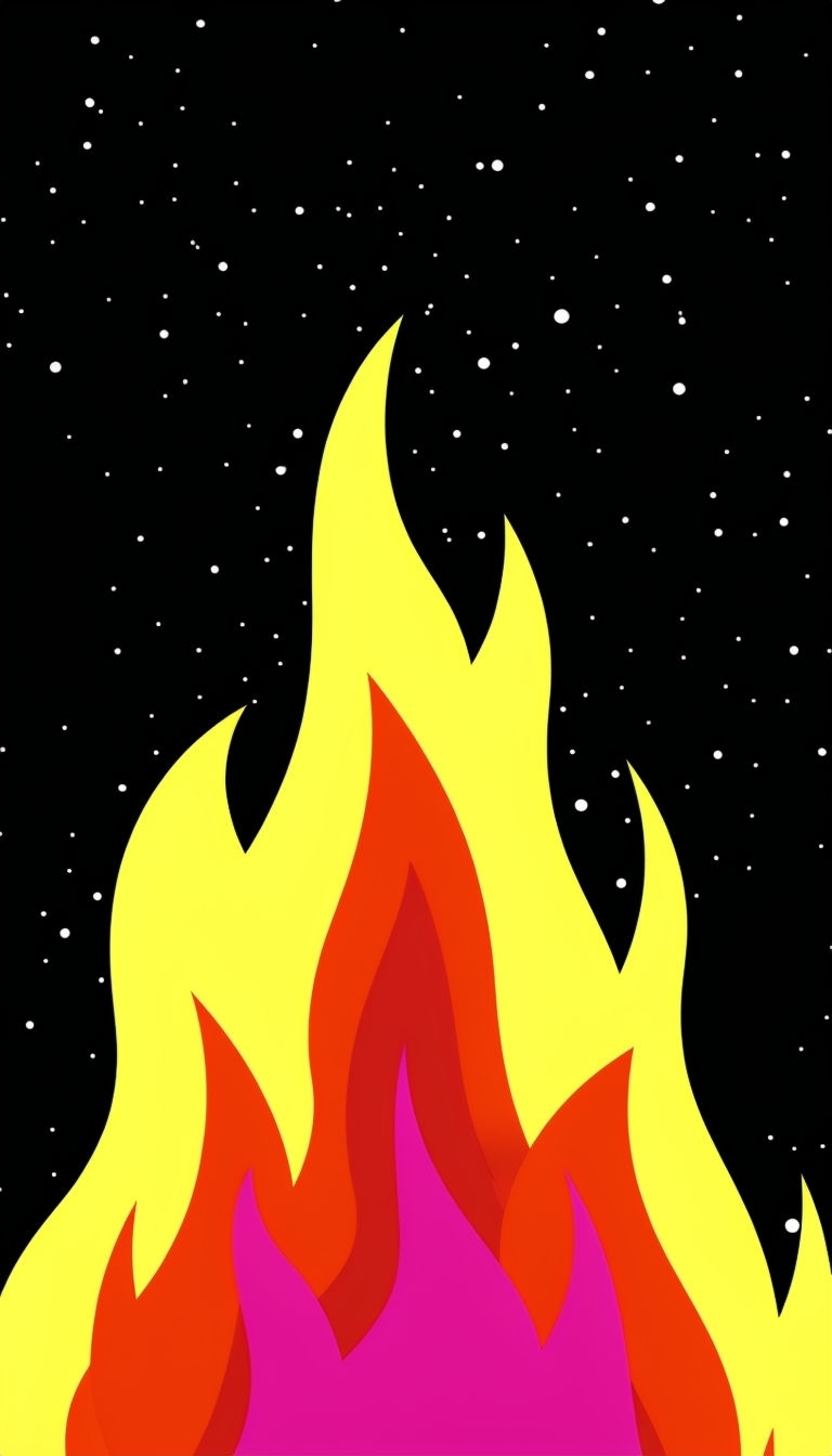 Stylized Flames Rising Against Starry Night Sky Mobile Wallpaper