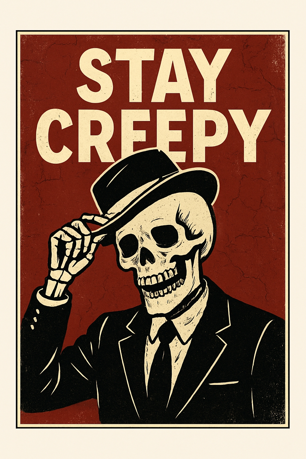 Vintage Skeleton Stay Creepy Illustration Artwork Poster