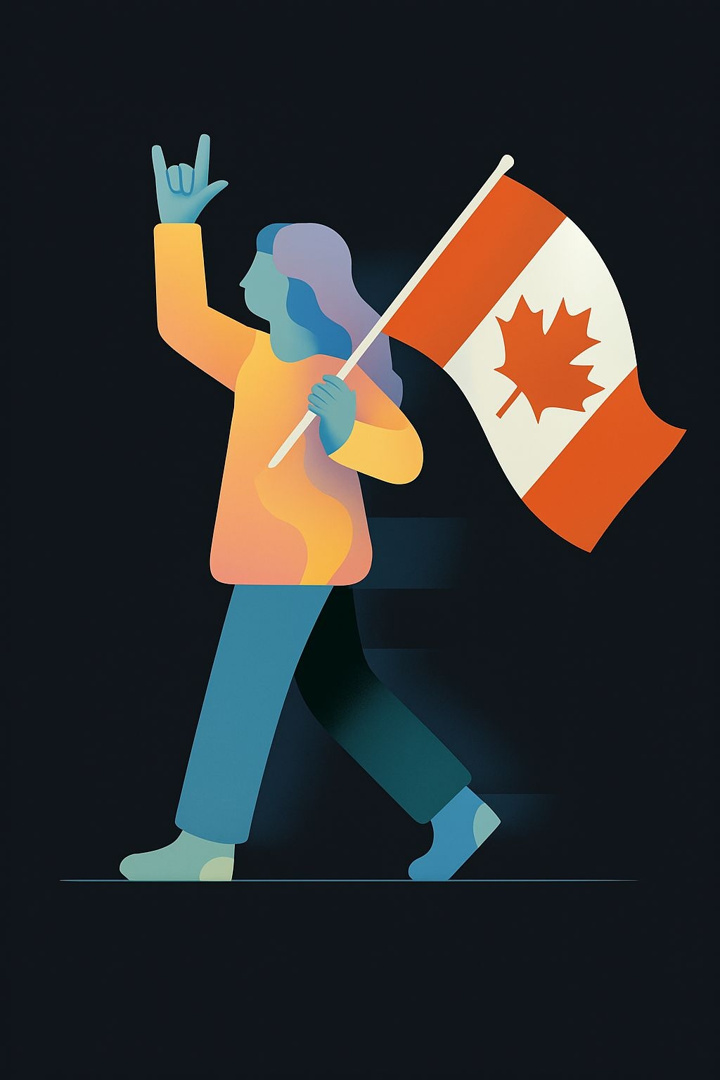 Stylized Figure Walking with Canadian Flag Minimalist Poster