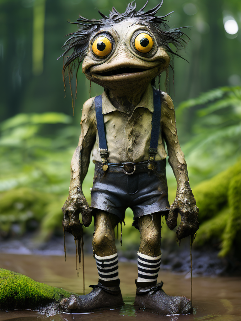 Googly eyed anthropomorphic creature oozing mud from head an... by ...