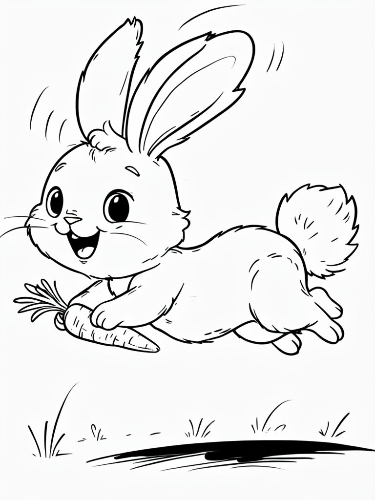 Cheerful Cartoon Bunny Leaping with Carrot Illustration Sticker