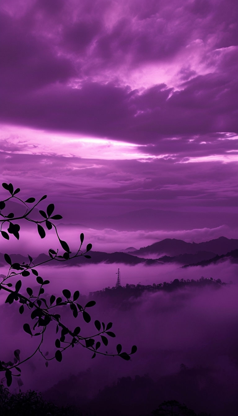 Dreamlike Purple Landscape with Silhouettes Mobile Wallpaper