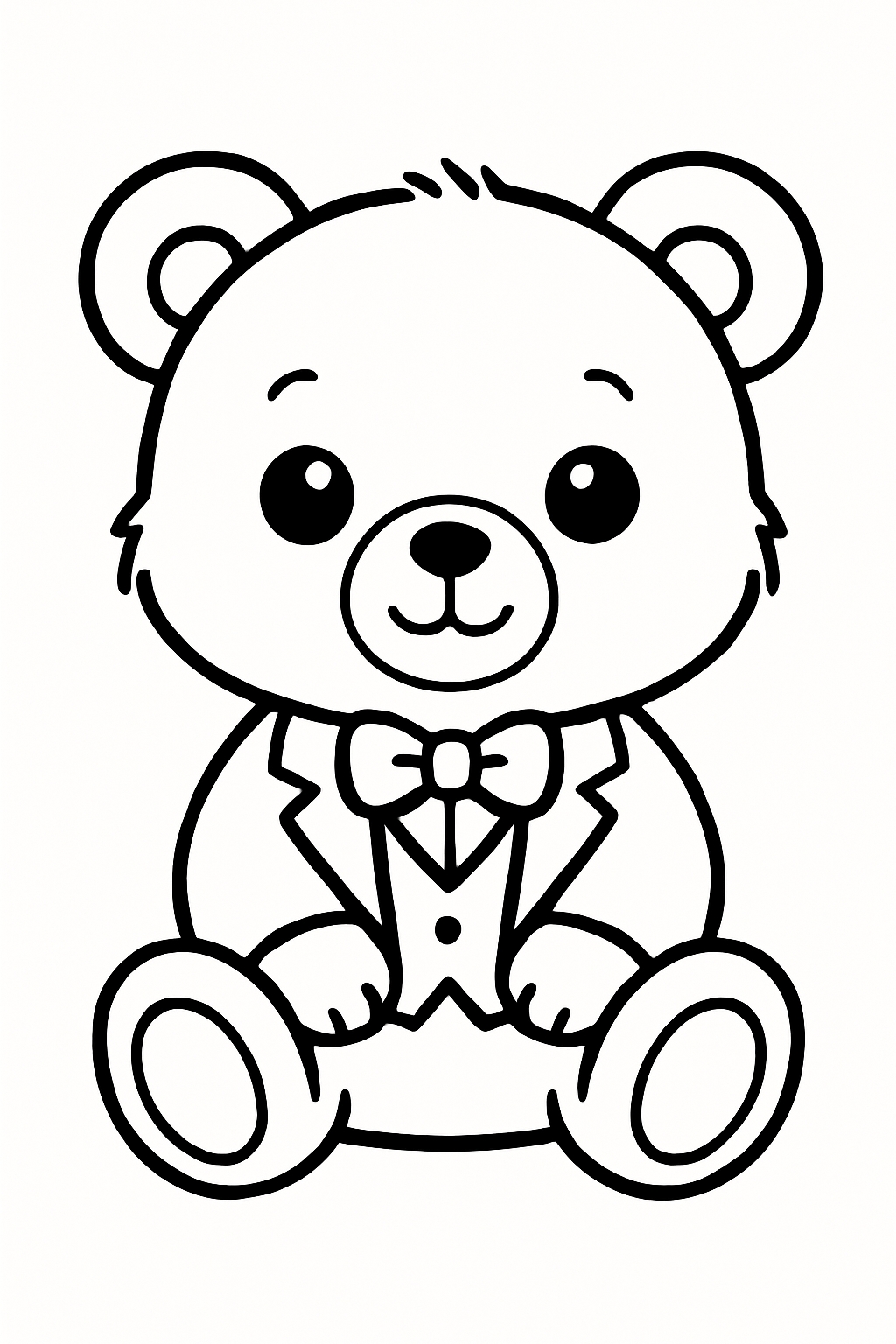 Cute Cartoon Teddy Bear in Tuxedo Line Drawing Coloring Book Pages