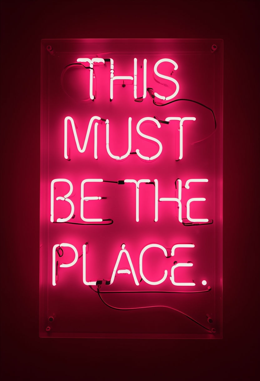 Bright Pink Neon Sign 'This Must Be The Place' Poster