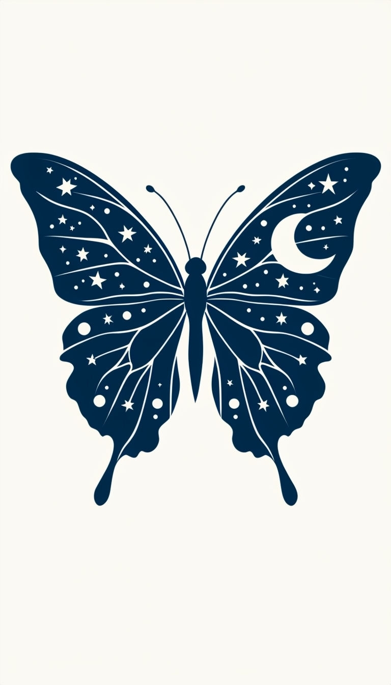 Celestial Butterfly with Navy Wings and Stars Mobile Wallpaper