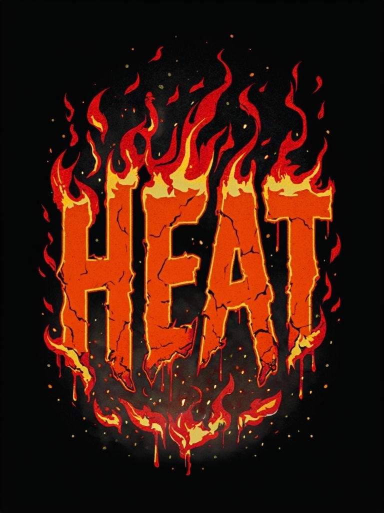 Fiery "HEAT" Text with Dynamic Flames Graphic T-Shirt