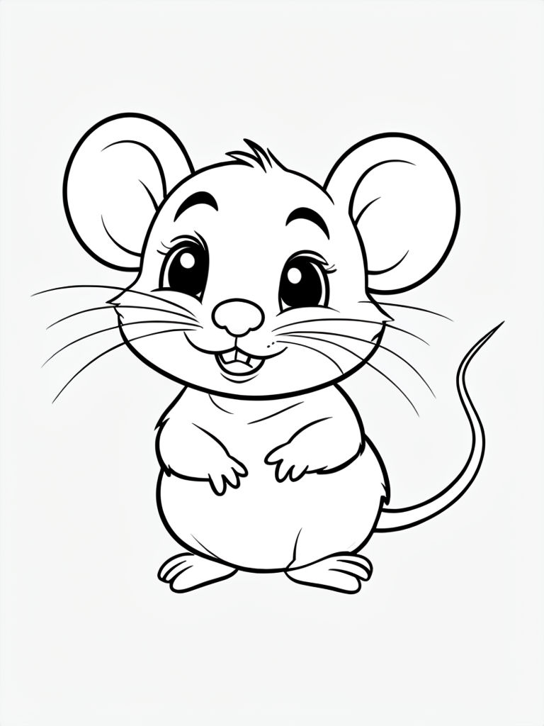 Cute Cartoon Mouse Character Line Drawing for Coloring Book Pages