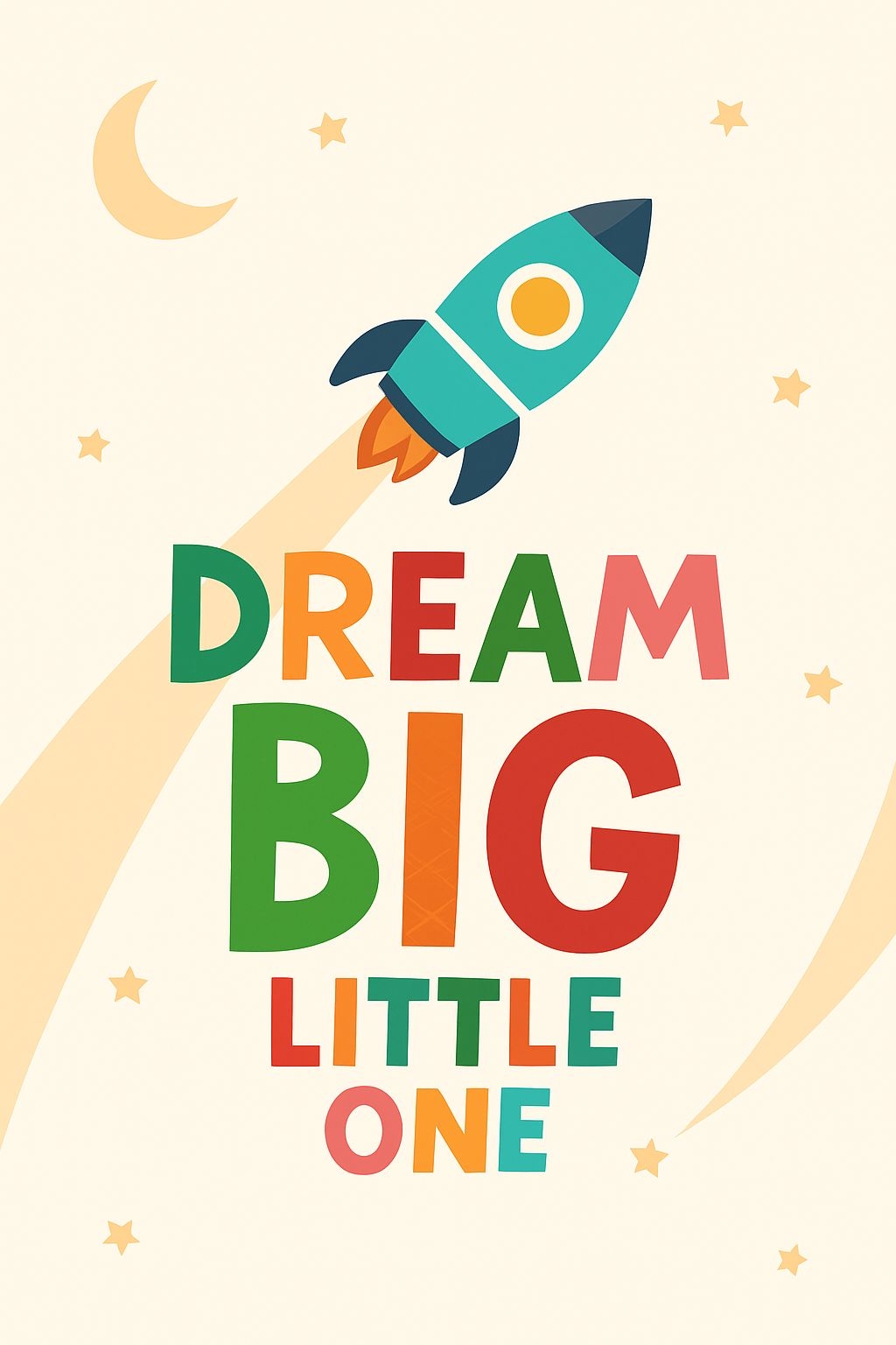 Vibrant Teal Rocket Ship Dream Big Motivational Poster Cards & Invites