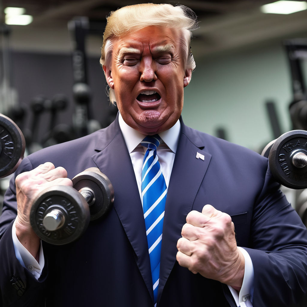 Donald Trump bodybuilder shakes biceps with dumbbells by Solomon Tzar ...