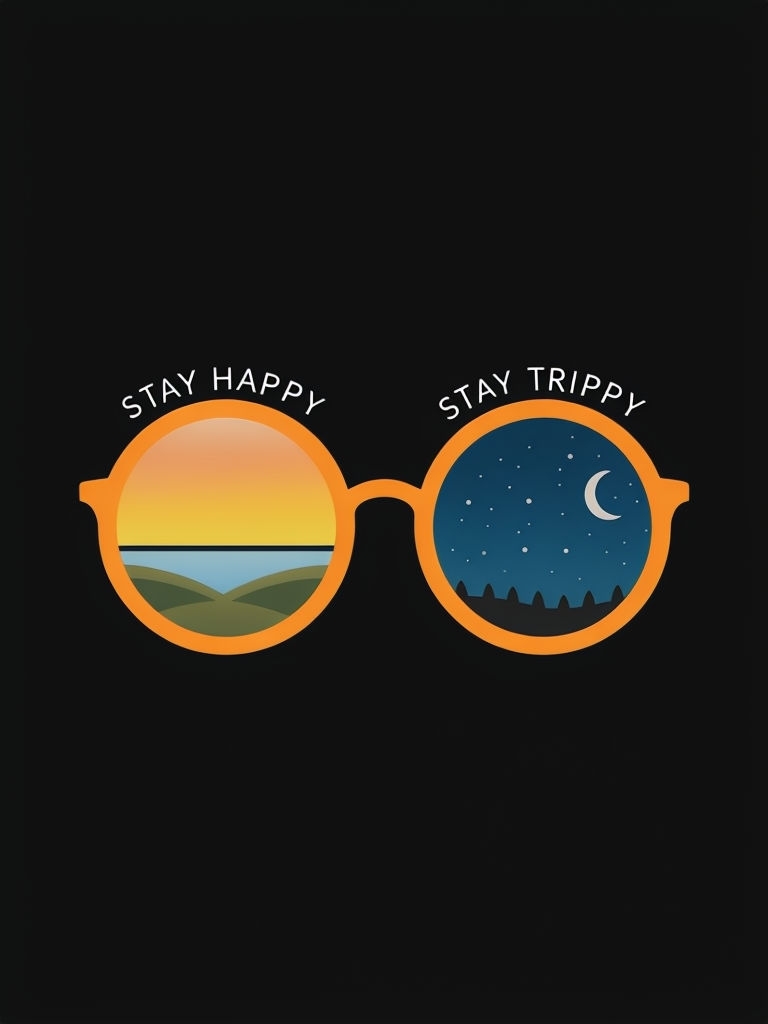 Minimalist Orange Framed Glasses with Sunset and Night Scenes T-shirt