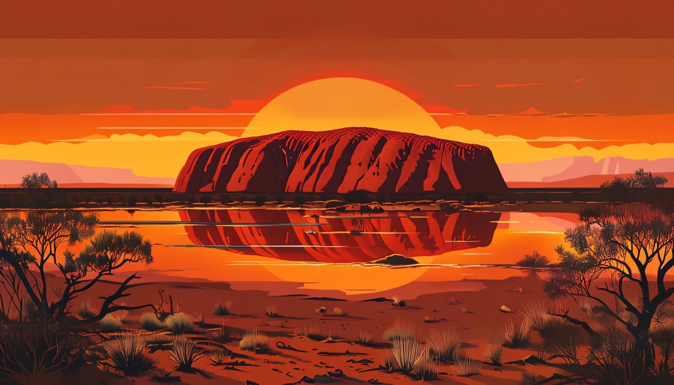 Serene Uluru Sunset Outback Landscape Digital Artwork Background