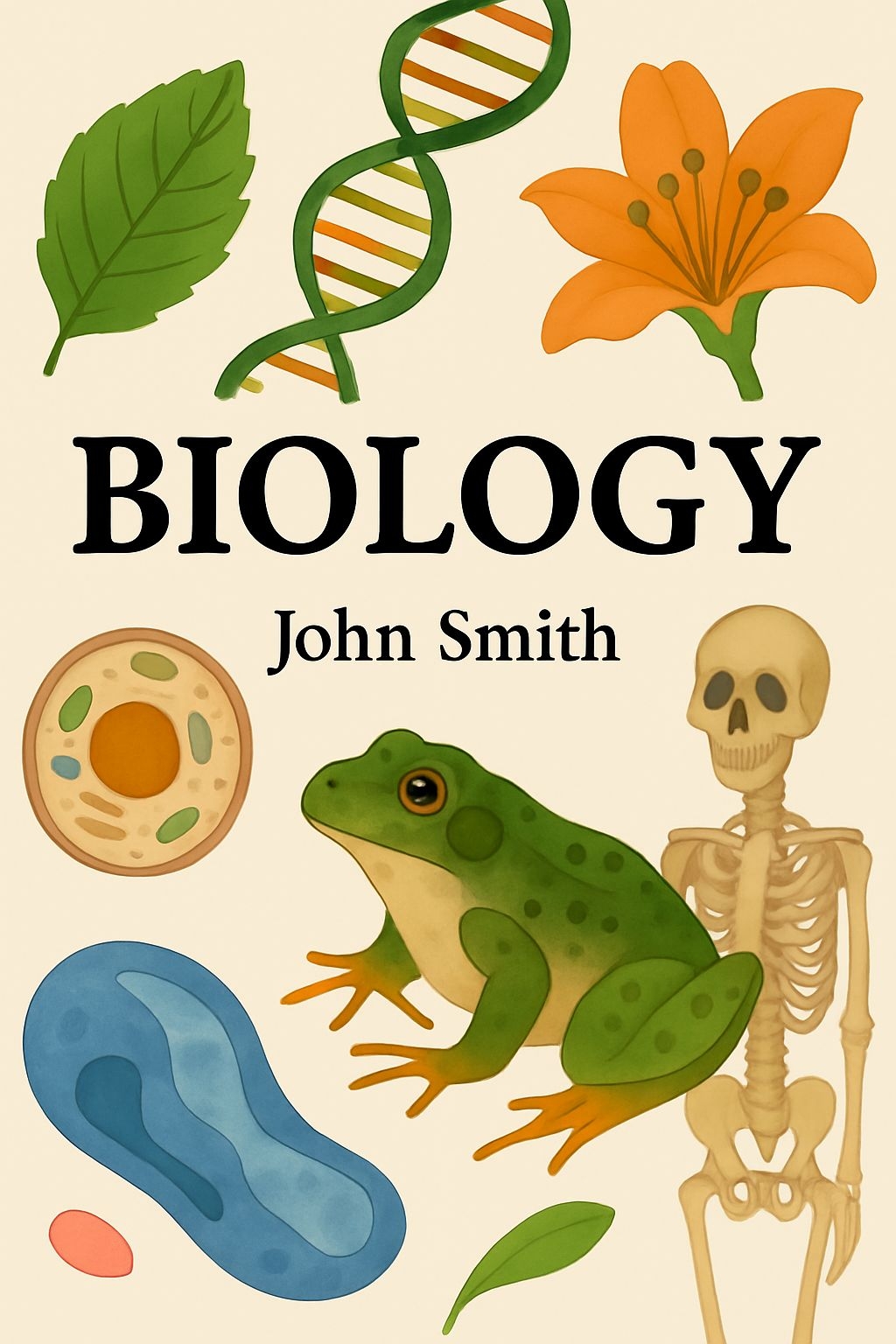 Illustrated Biology Textbook Cover Design Featuring Diverse Life Forms EBook Cover