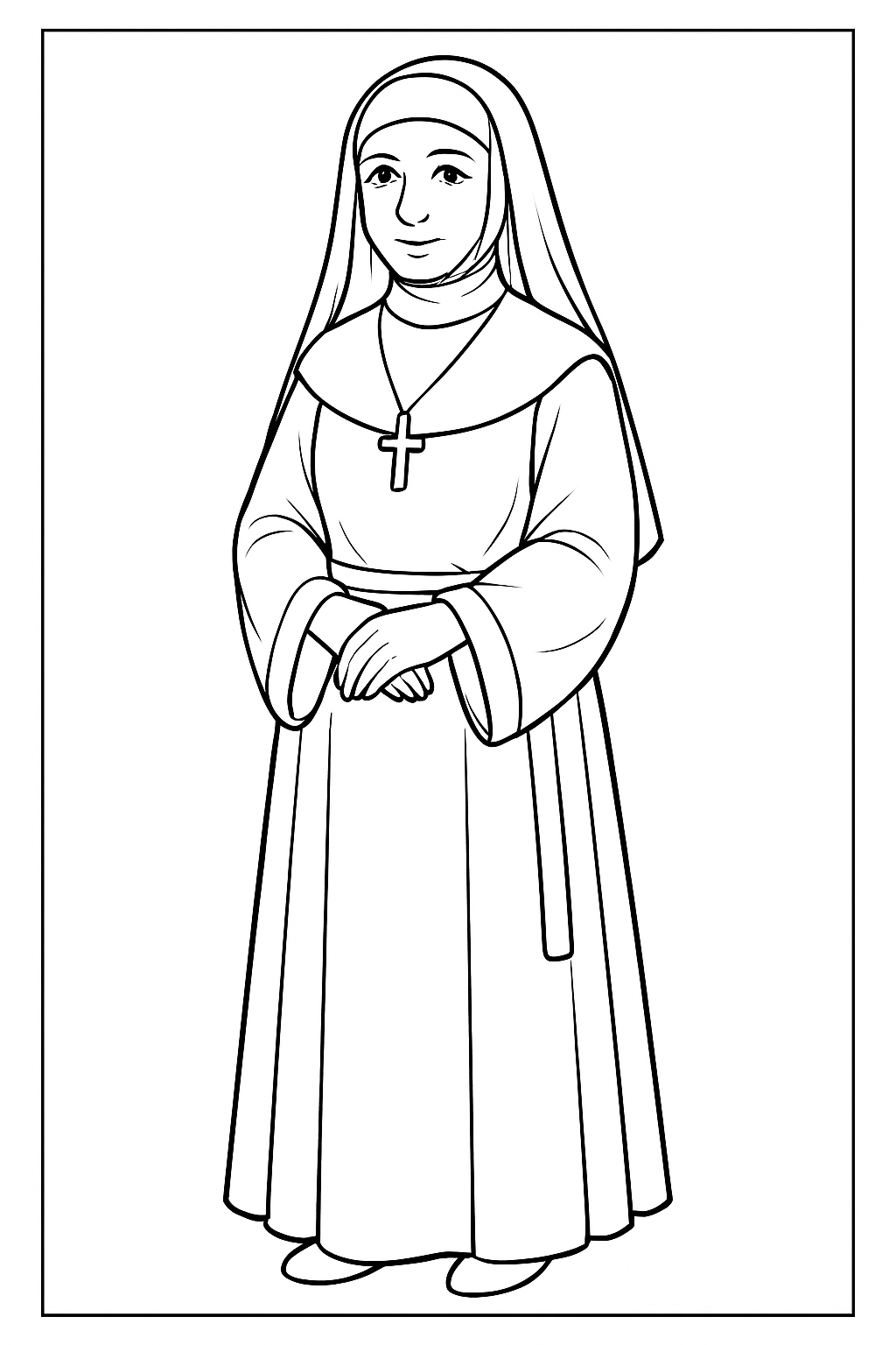 Serene Nun Line Drawing Illustration for Coloring Book Pages