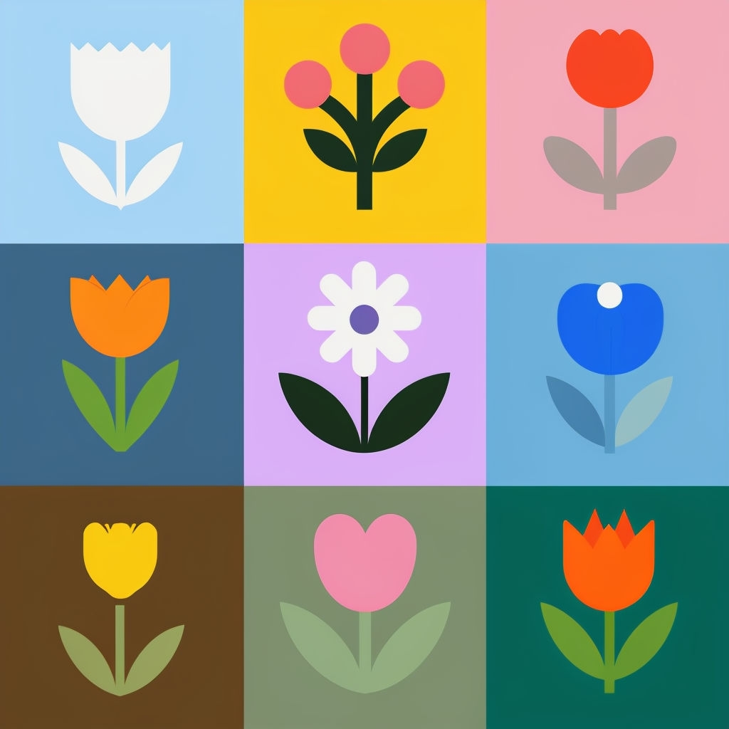 Colorful Cartoon Flower Grid Design for Seamless Patterns