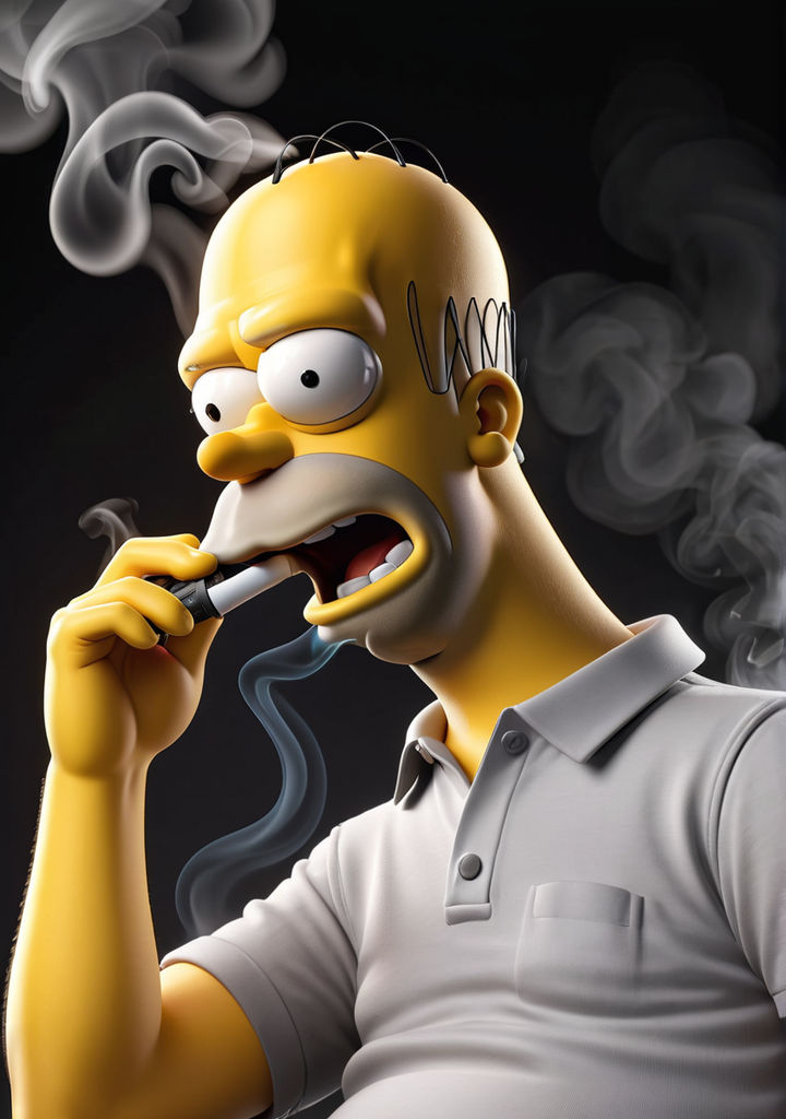 Homer Simpson Sucking On A Vape In His Right Hand With Norma By 