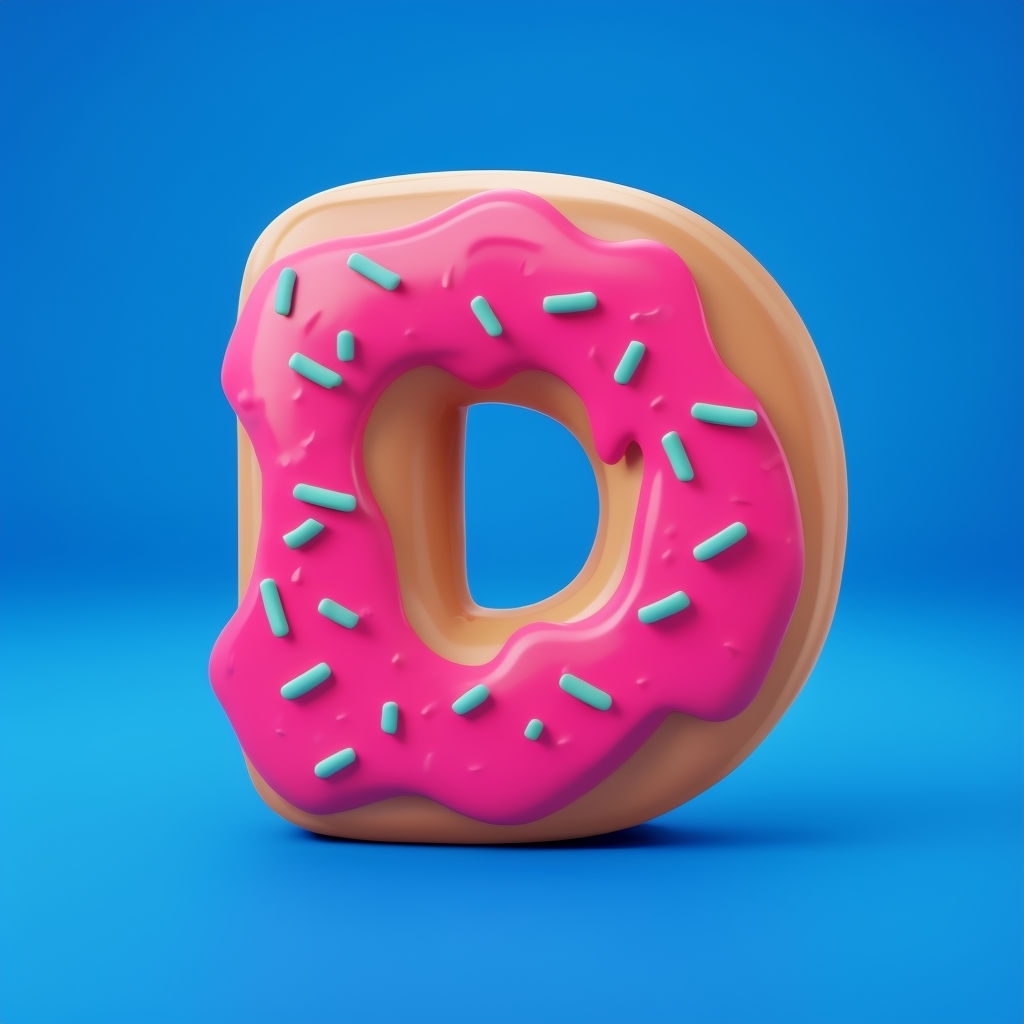 Playful 3D Donut Letter D Illustration on Bright Blue Background Monogram