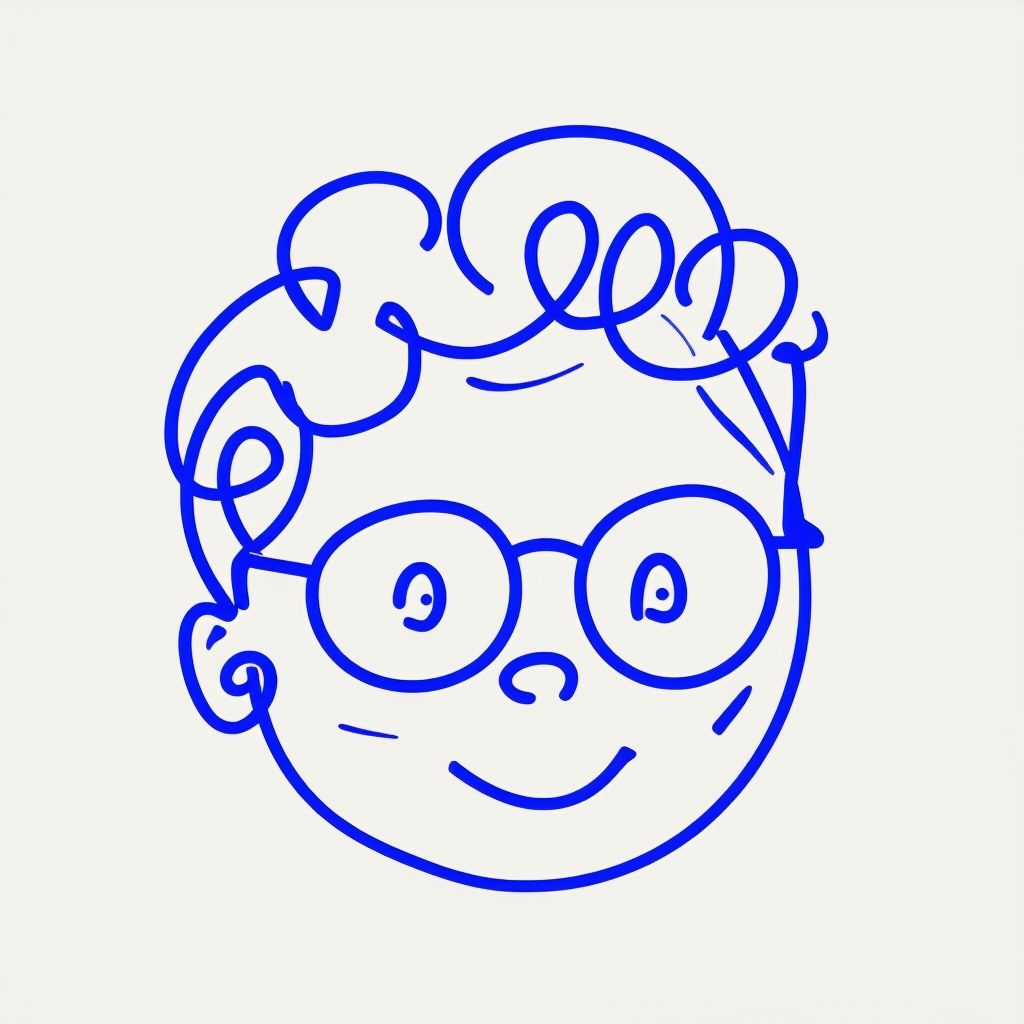 Minimalist Blue Line Drawing of Child's Face Art - Playground