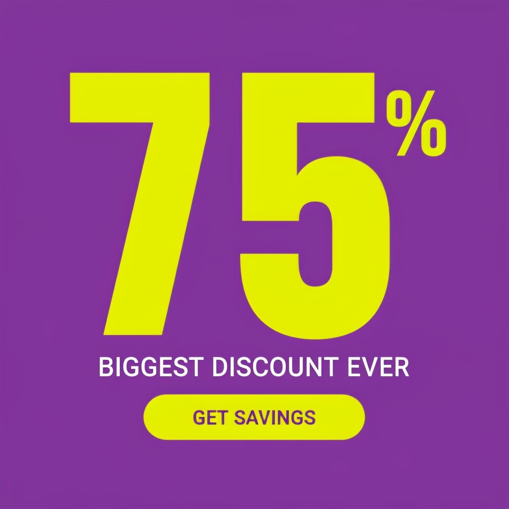 Vibrant Purple 75% Discount Ad with Call to Action Button Ads