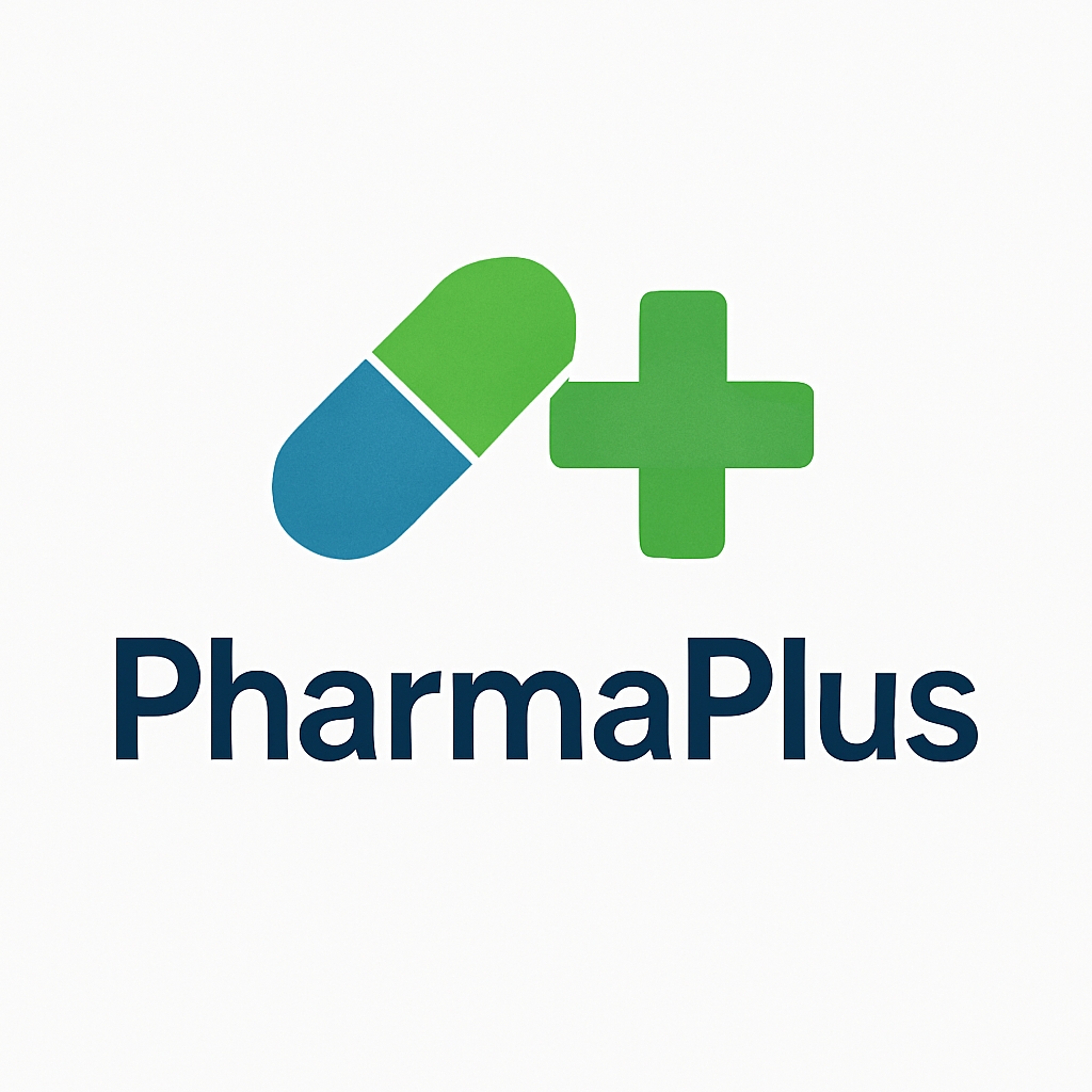 Minimalist PharmaPlus Logo with Pill and Cross Design