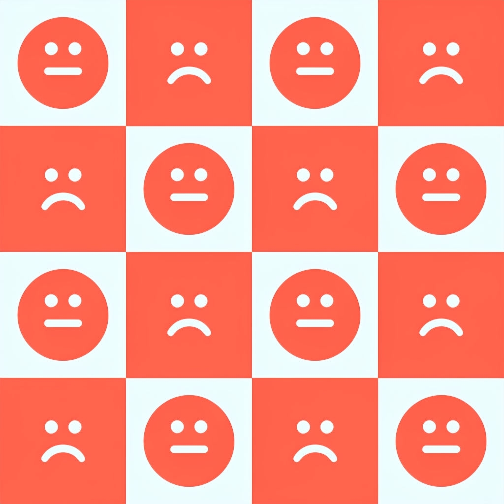 Playful Red and White Smiley Frowny Faces Checkerboard Pattern Seamless Pattern
