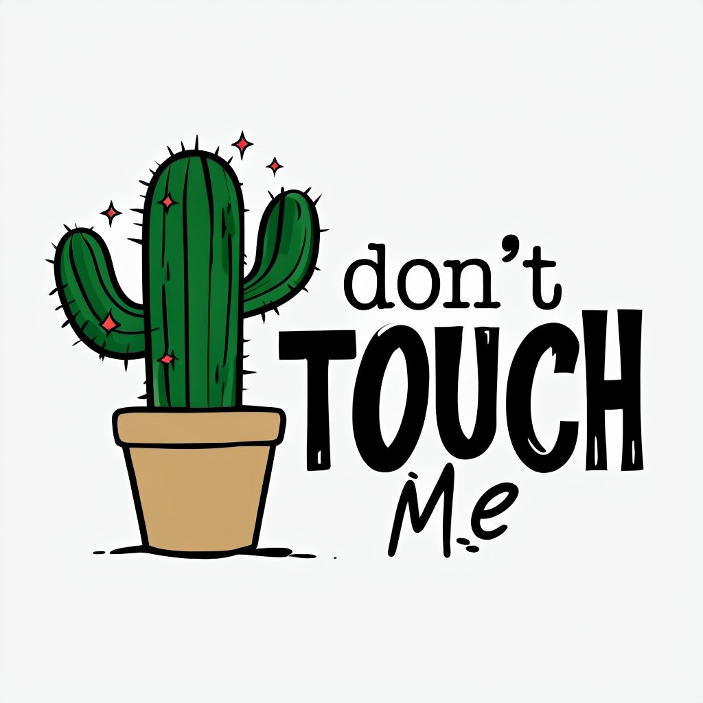 Playful Cactus Don't Touch Me Cartoon Sticker