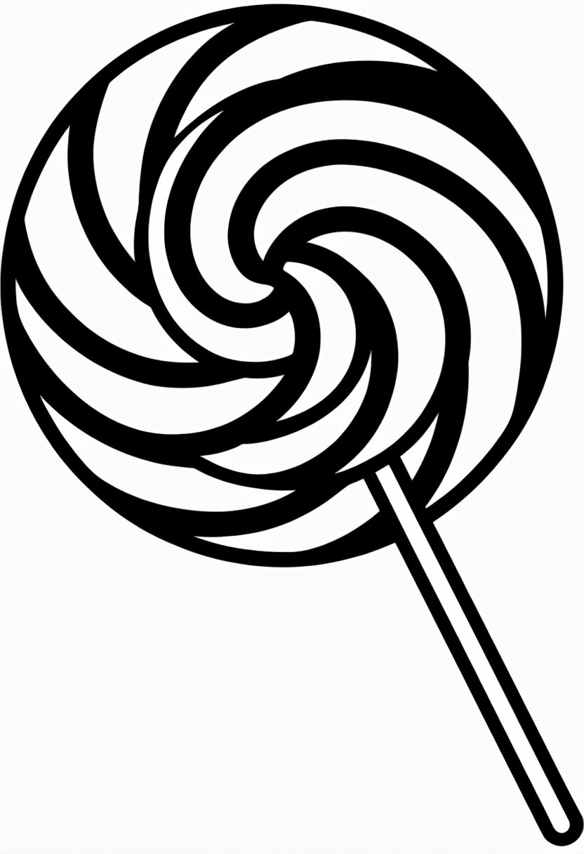 Whimsical Black and White Lollipop Line Drawing Coloring Page