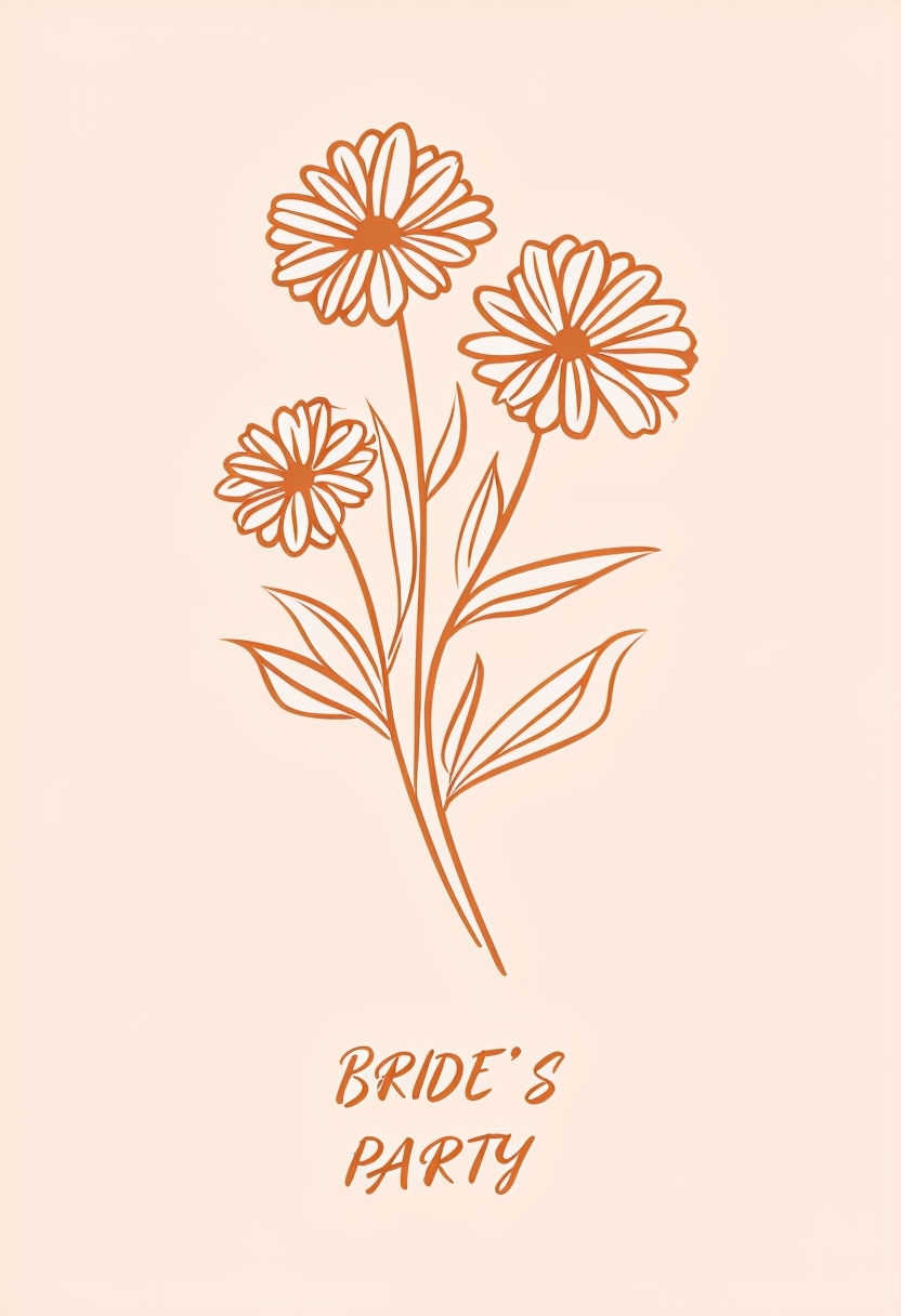 Stylized Wildflowers with Bride's Party Minimalist Art Event Sign
