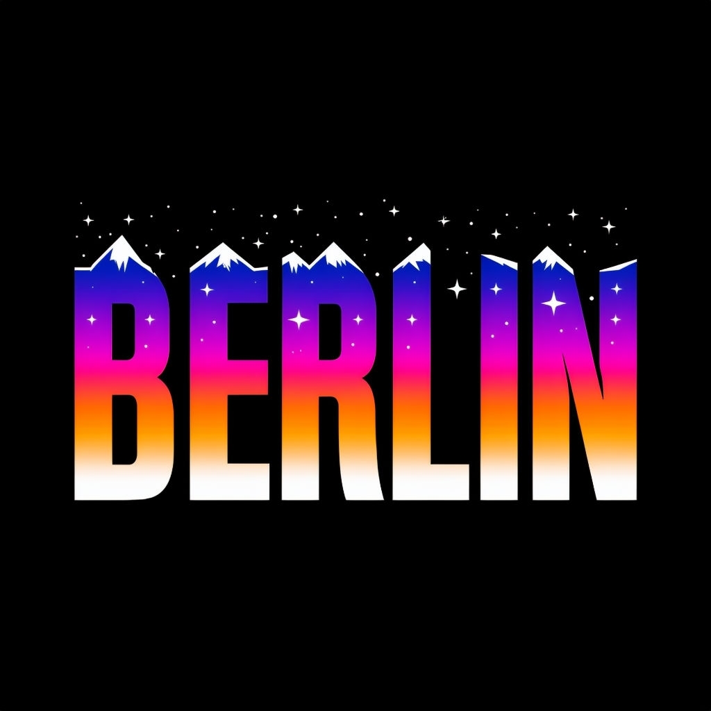 Vibrant Gradient Berlin Text with Mountain Peaks T-Shirt