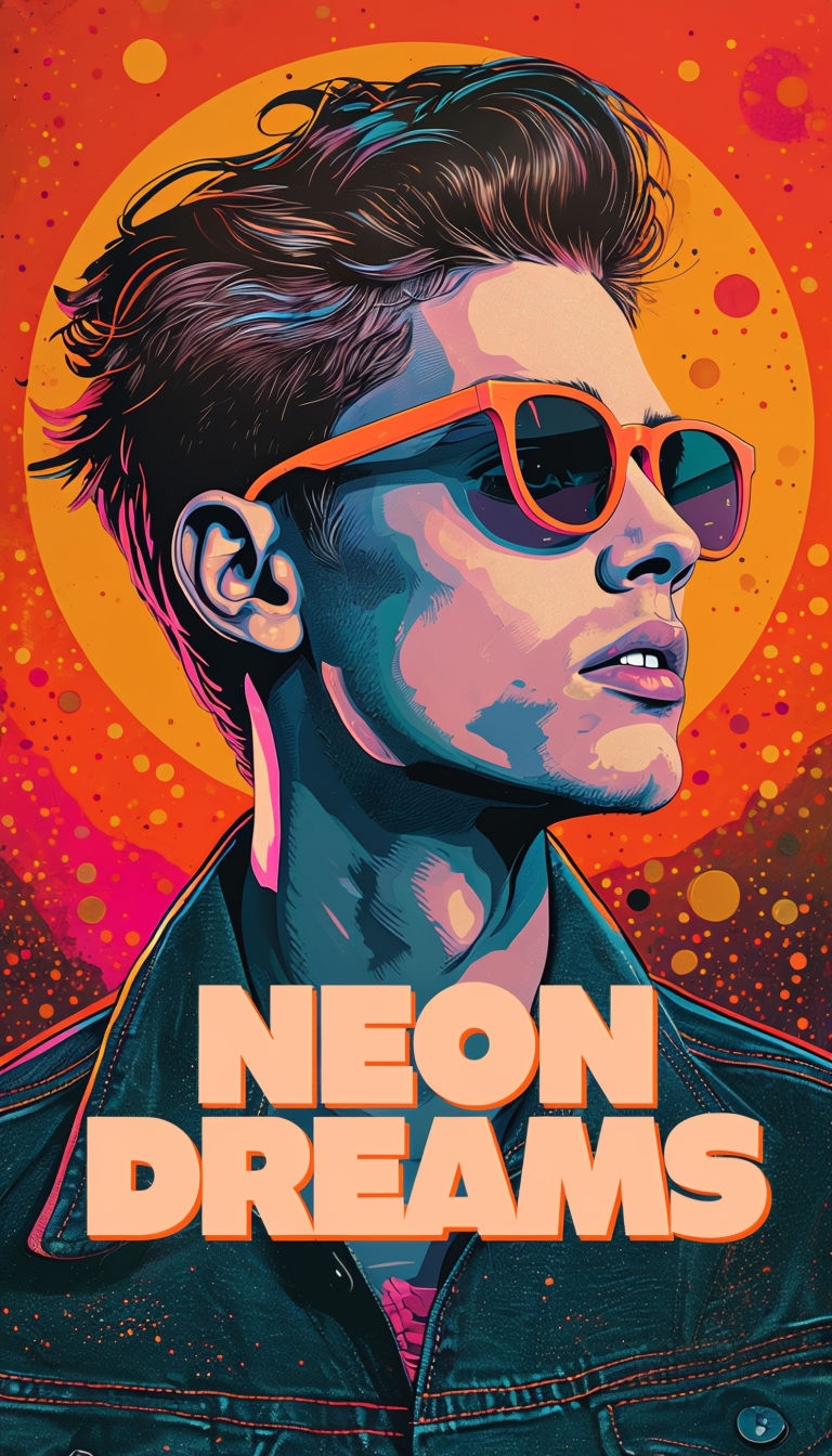 Vibrant Pop Art Neon Dreams Illustration Poster