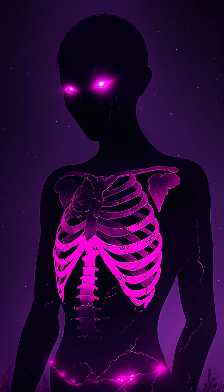Eerie Humanoid Silhouette with Neon Pink Eyes Mobile Wallpaper