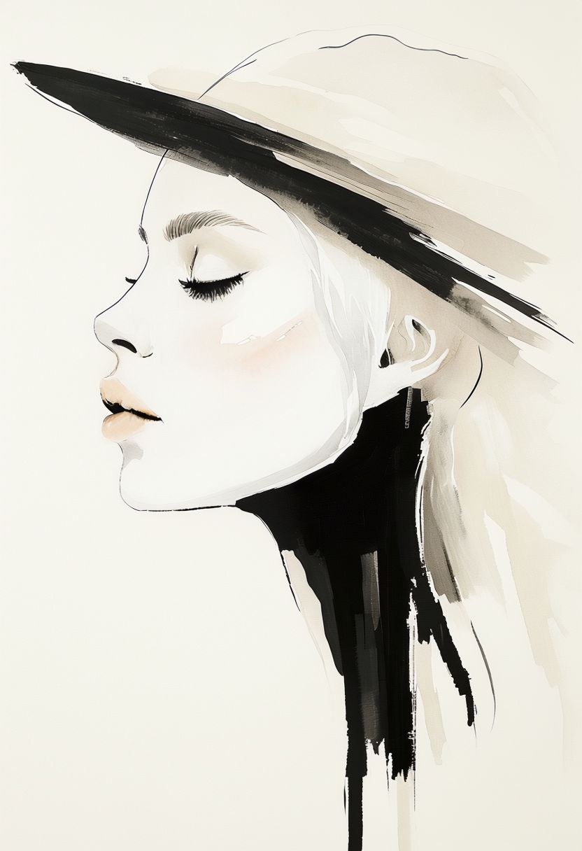 Ethereal Watercolor Profile Portrait of a Woman Art