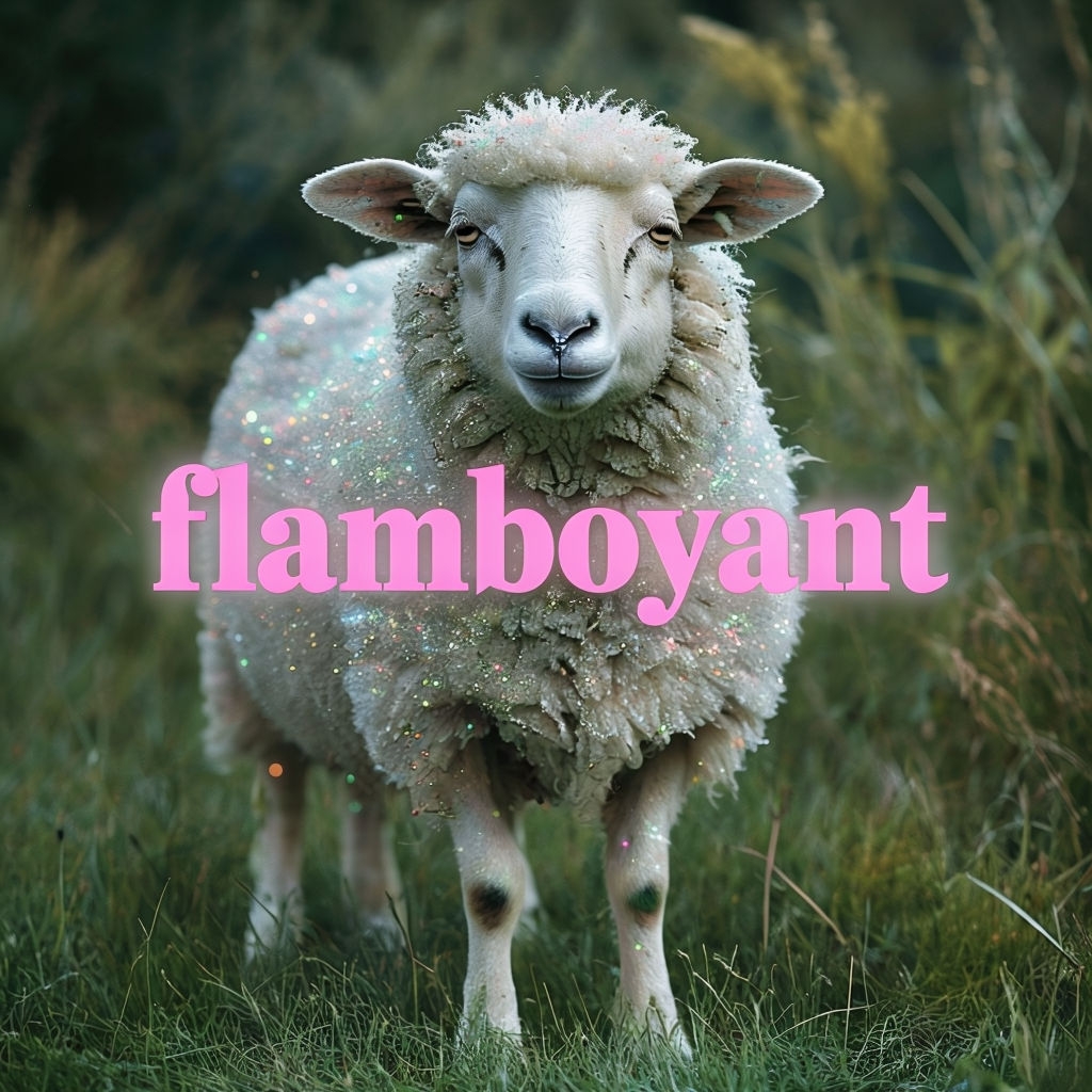 Flamboyant Sparkling Sheep Illustration on Lush Green Grass Spotify Album Cover