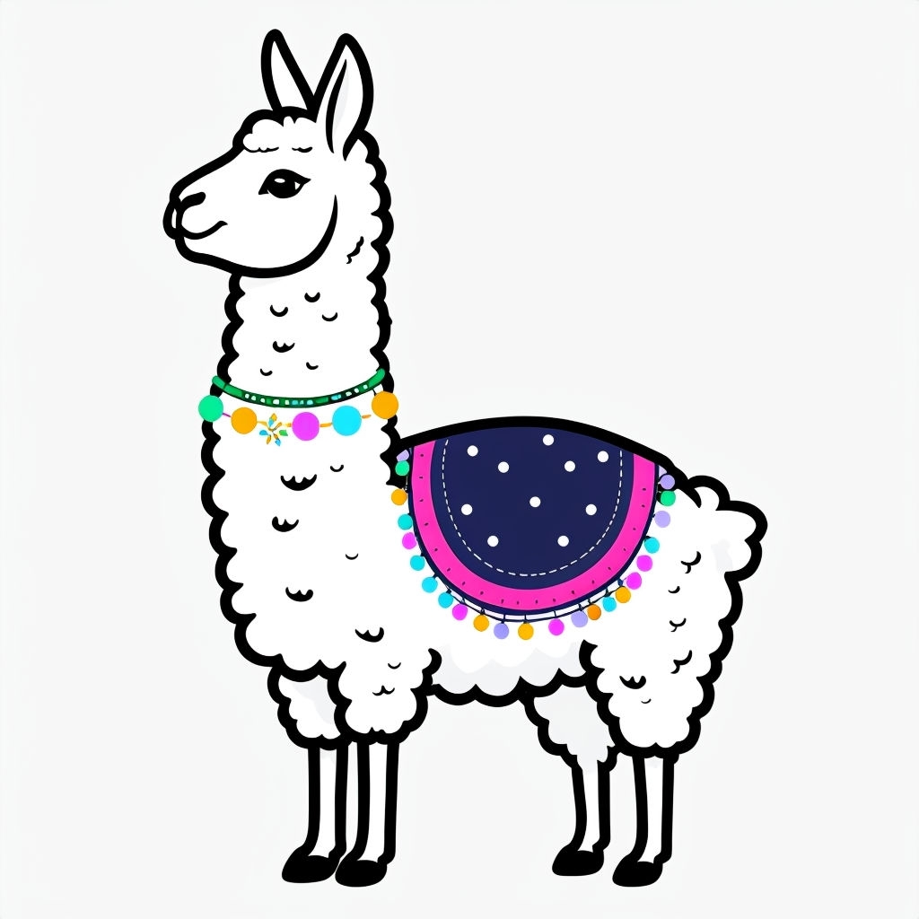 Whimsical Cartoon Llama with Colorful Accessories Sticker