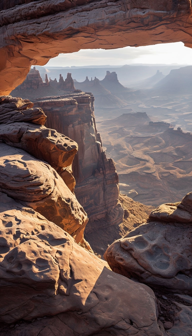 Stunning Canyonlands Arch Landscape Under Golden Sunlight Mobile Wallpaper