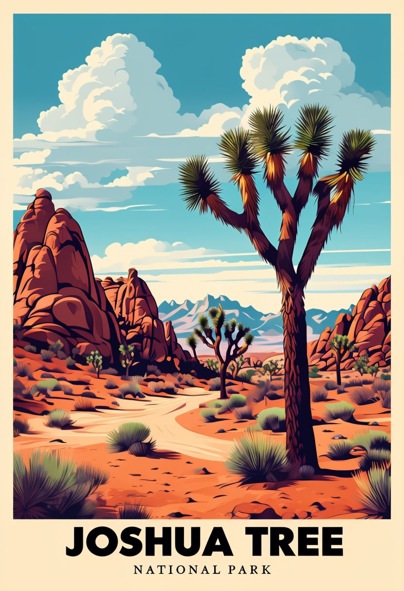 Vibrant Joshua Tree National Park Digital Illustration Poster