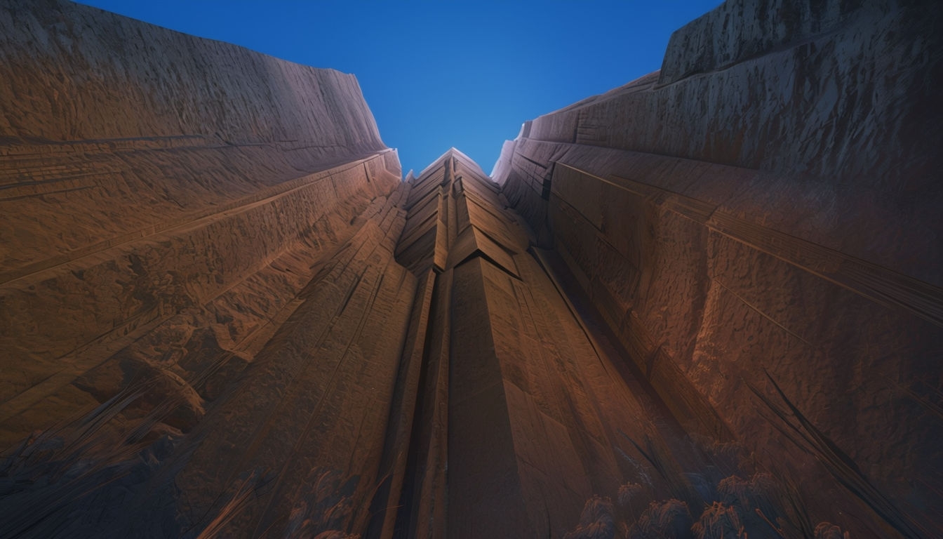 Dramatic Low-Angle Cliff Face with Azure Sky Virtual Background