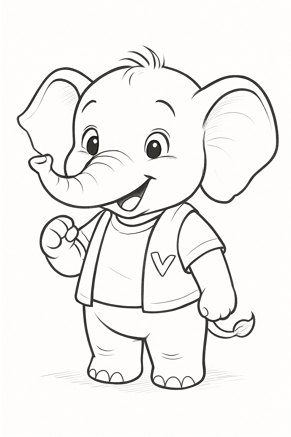 Charming Black and White Elephant Character Coloring Page