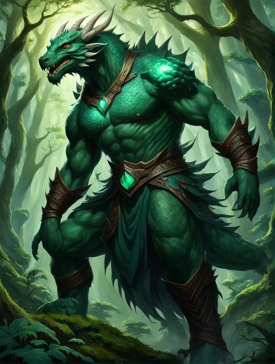 Dragonborn druid with emerald-green scales by Pedro Henrique Martins ...