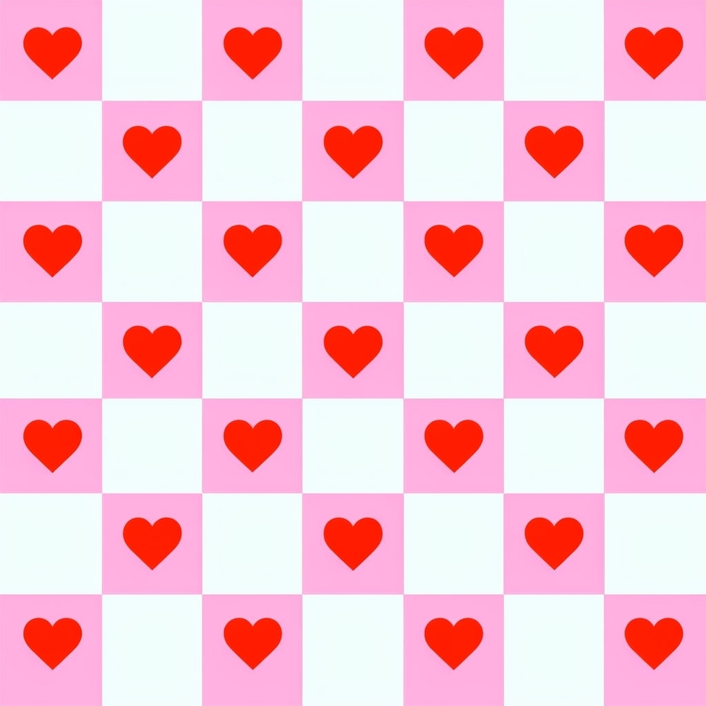 Charming Checkerboard Pattern with Red Hearts Design Sticker