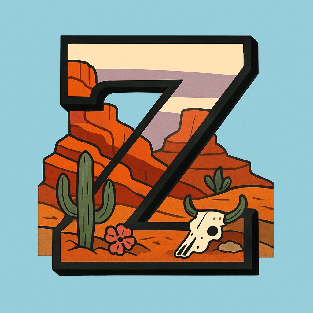 Vibrant Desert Scene Inside Bold Letter Z Illustration Monogram