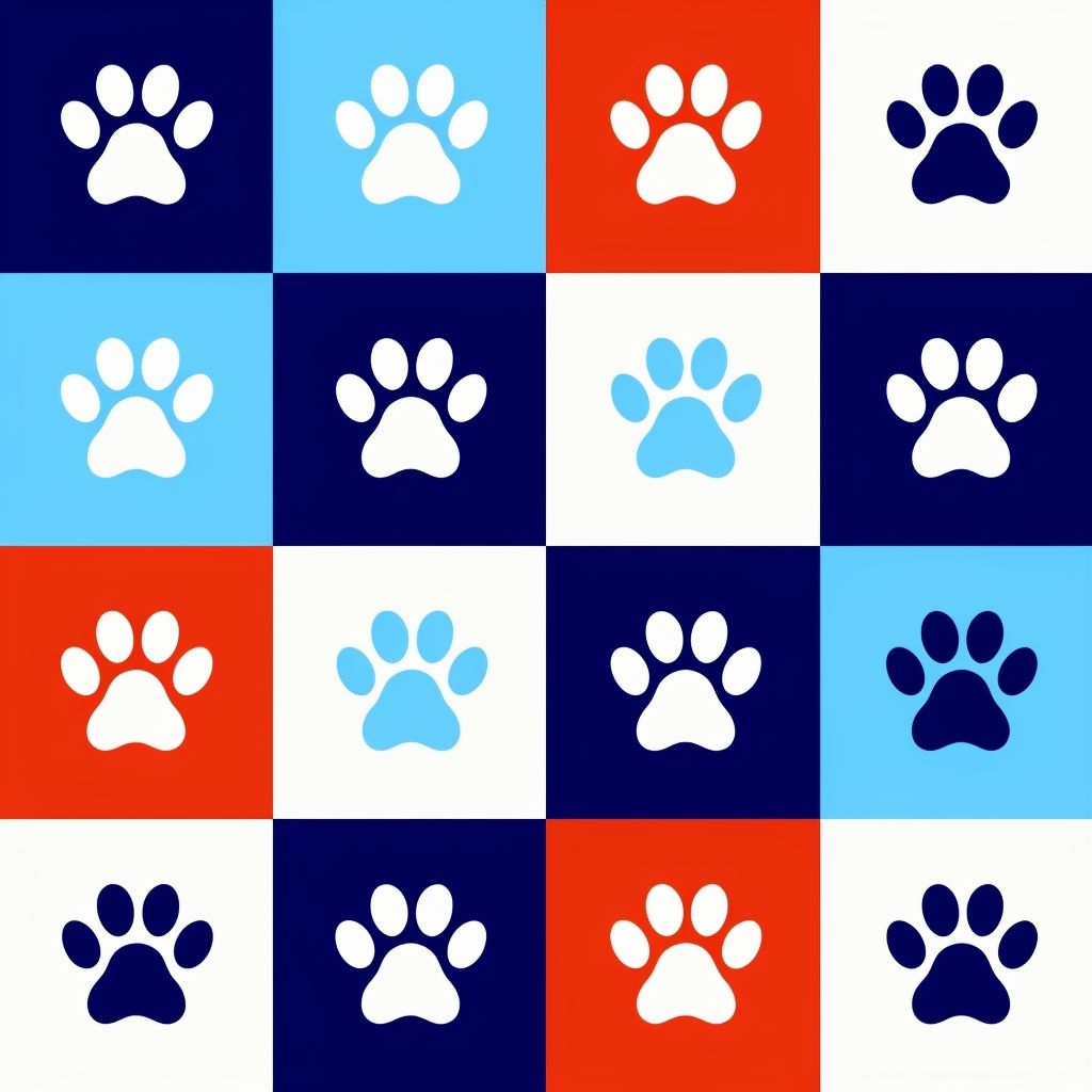 Bold Navy Blue and White Paw Print Seamless Pattern Design