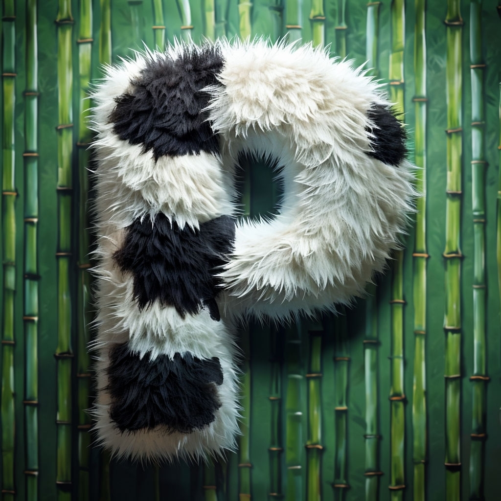 Panda Fur Letter P Monogram Design with Bamboo Background Monogram