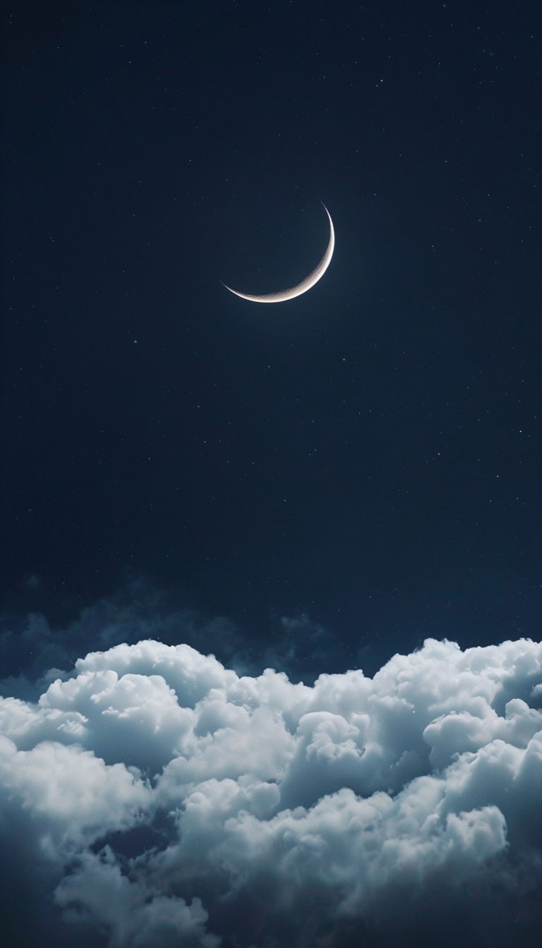 Serene Crescent Moon Over Dreamy Clouds Night Sky Mobile Wallpaper